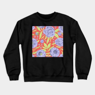 Purple peonies on orange Crewneck Sweatshirt